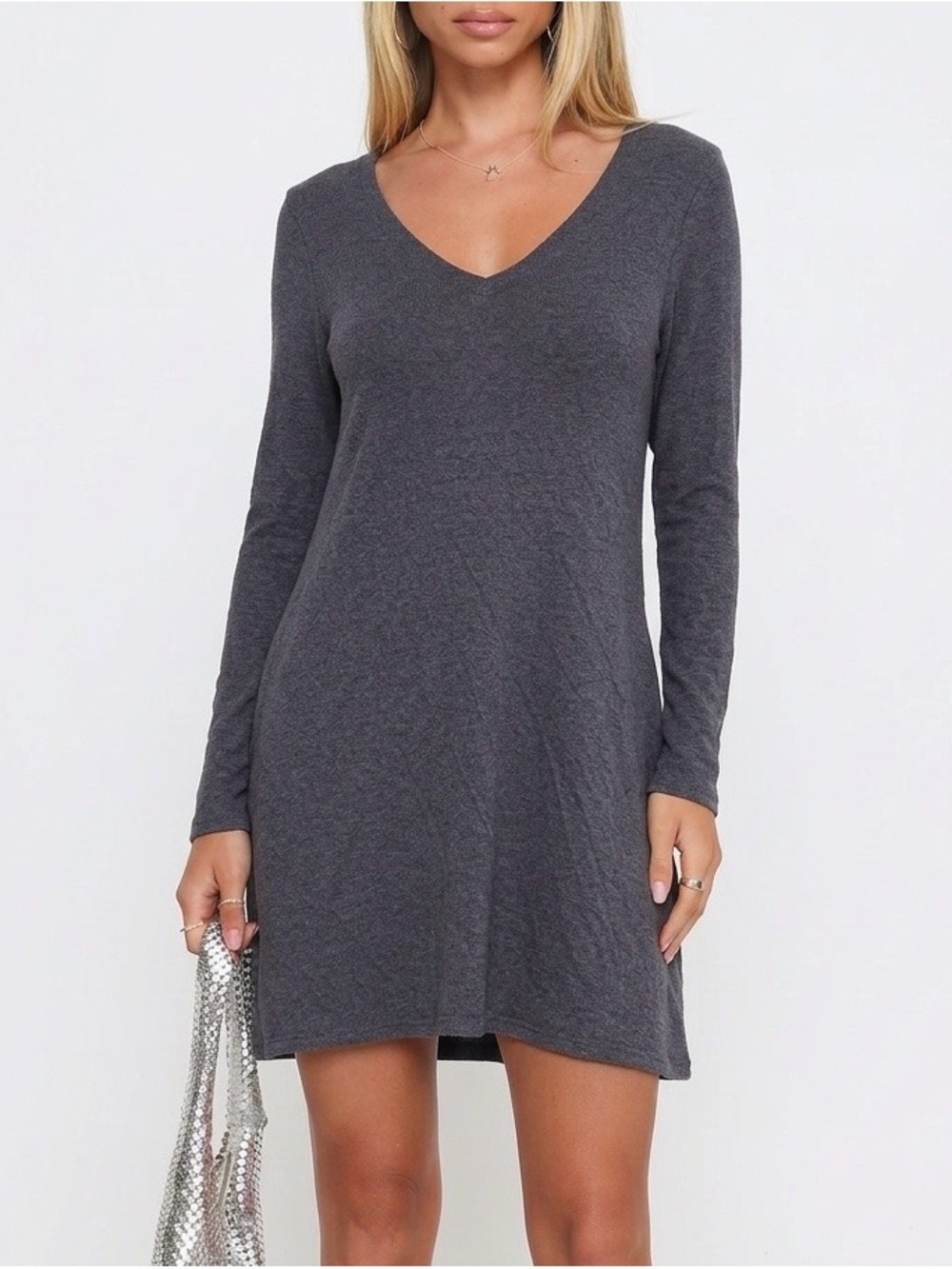Apt. 9 Charcoal V-Neck Long Sleeve Dress